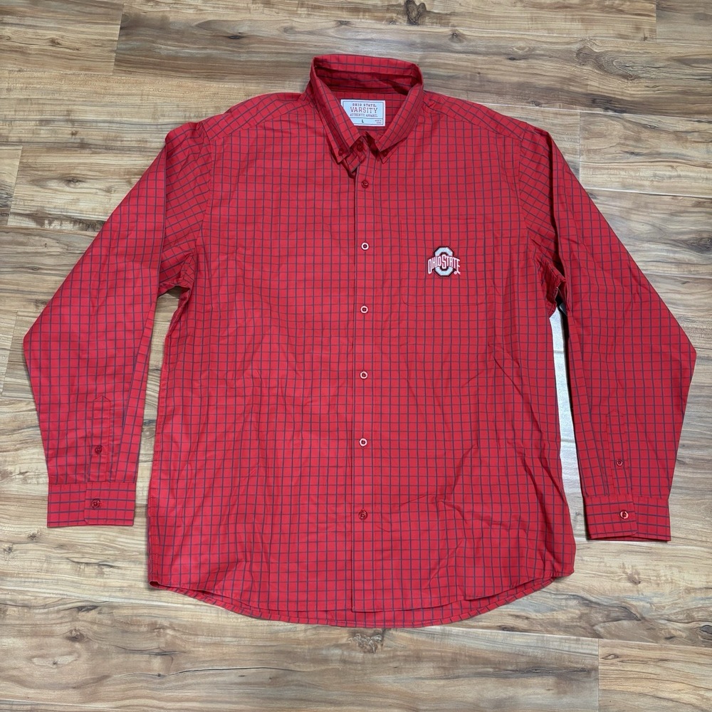 NEW Ohio State Varsity Mens‎ Long Sleeve Woven Button Front Shirt Size Large OSU